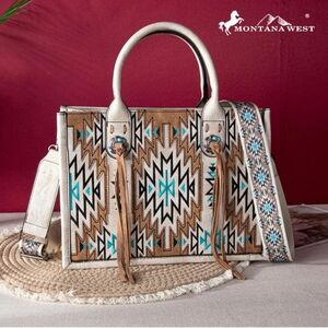 Montana West Women's Aztec Pattern Handbag - Brown and Cream